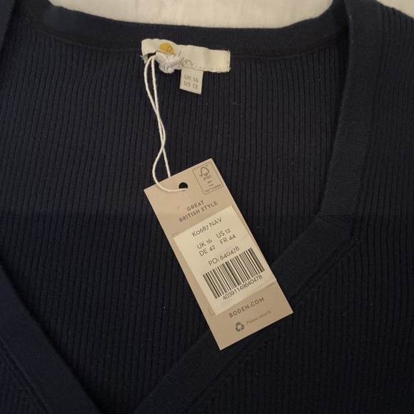 Boden Ribbed Sweetheart Cardigan US-12/UK-16 Navy NWT - Picture 5 of 5
